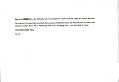 Karteikarte zur Materialübersicht zur Publikation von Felix Karrer (1862) in Sitzungsberichte der Mathematisch-Naturwissenschaftliche Classe der Kaiserlichen Akademie der Wissenschaften, Band 44, 1. Abtheilung, Heft 6-10, Seite 427-458 (https://www.biodiv